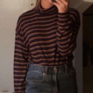 Striped Mock Neck Plush Long Sleeve Top